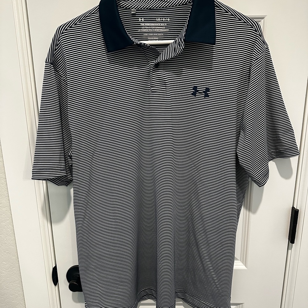 Under Armour Navy & White Striped Performance Polo